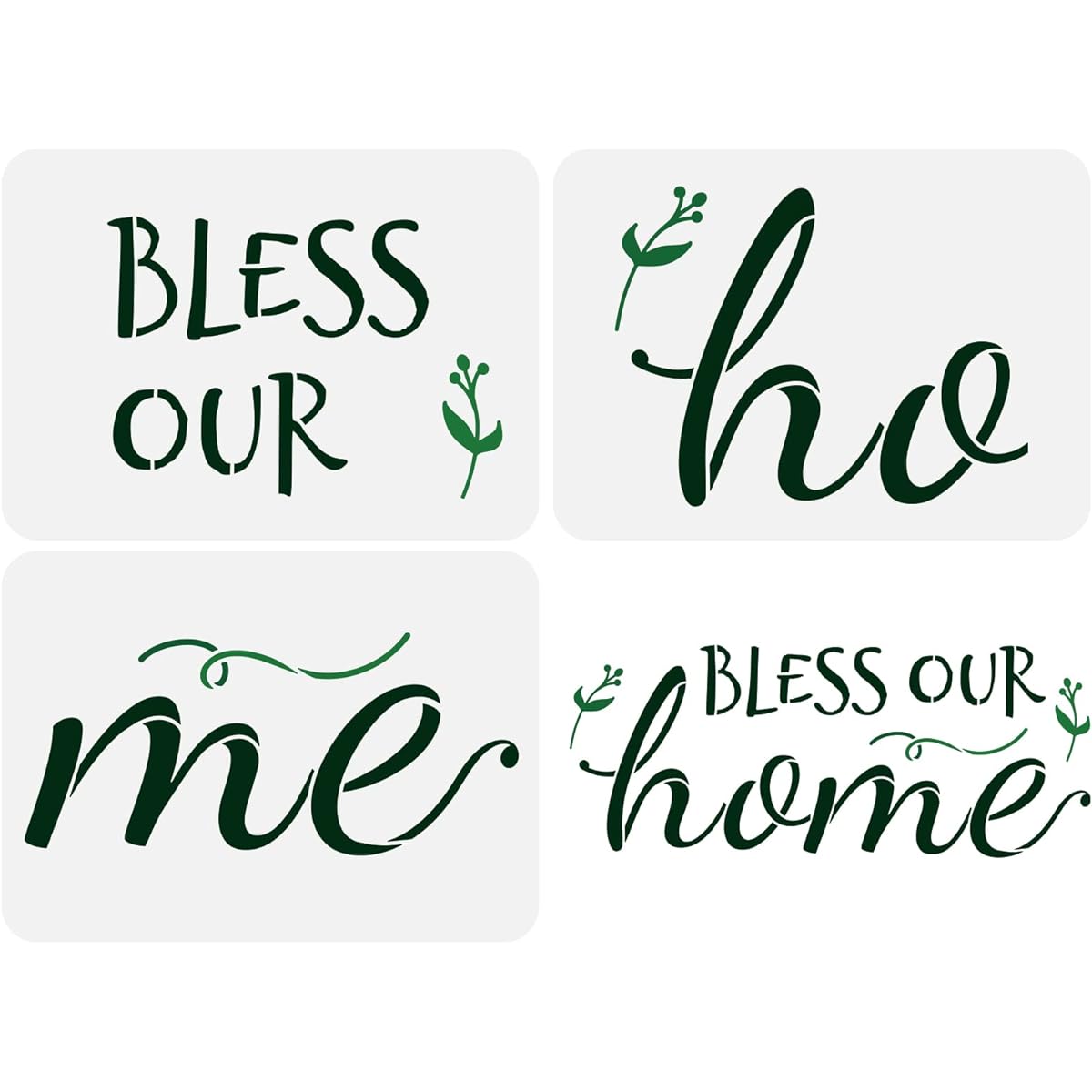 FINGERINSPIRE Bless Our Home Sign Stencil, 11.7x8.3inch Large Home Decor Stencil Template Plastic Letter and Leaf Pattern Stencil Reusable Letter Word Stencils for Wall Wood Porch Sign