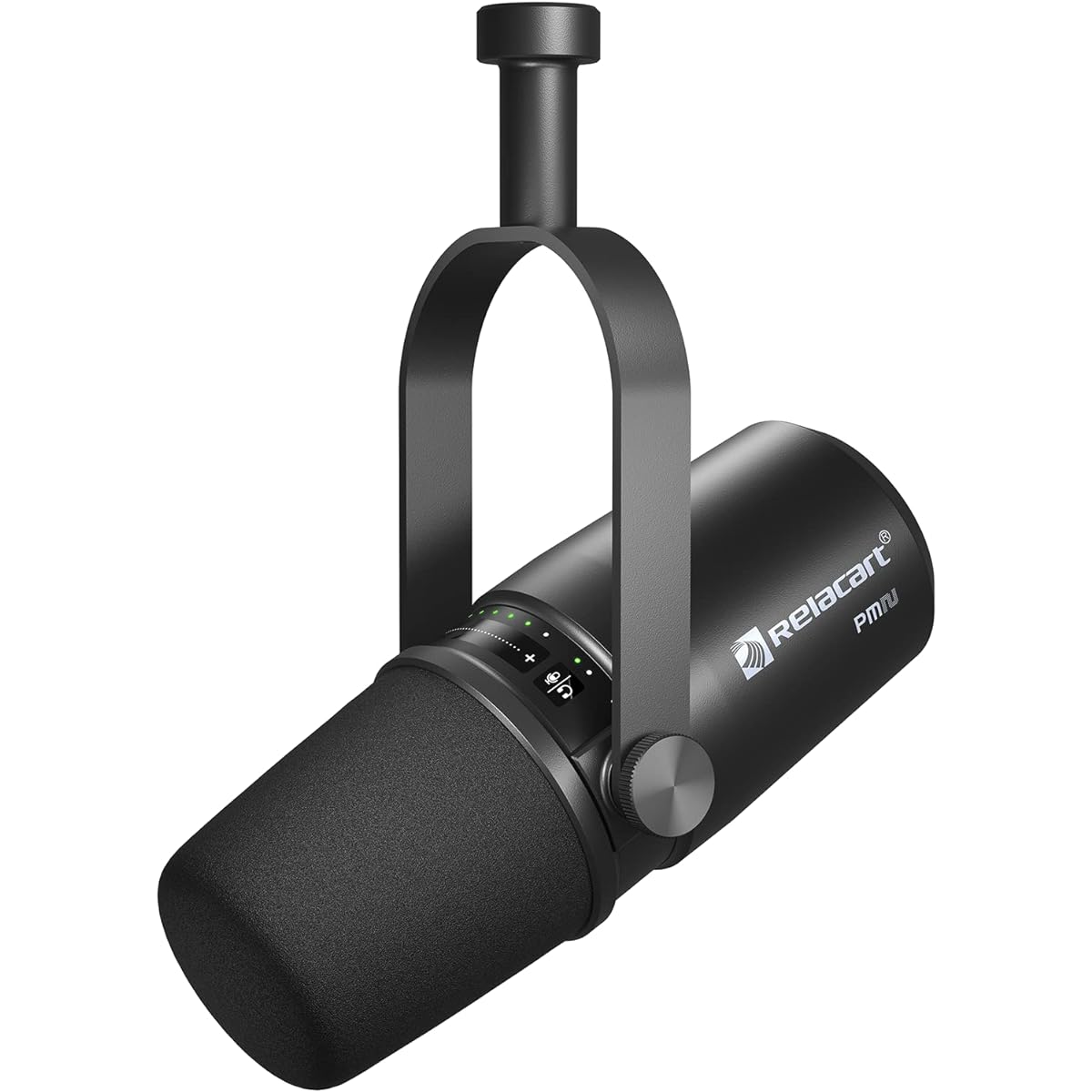 RELACART PM2 USB/XLR Vocal Dynamic Podcast Microphone for Podcasts, Live Streaming, Studio Recording, Voiceovers, All-Metal Cardioid Mic with Built-in Headphone Output, Voice Isolation Technology, Black