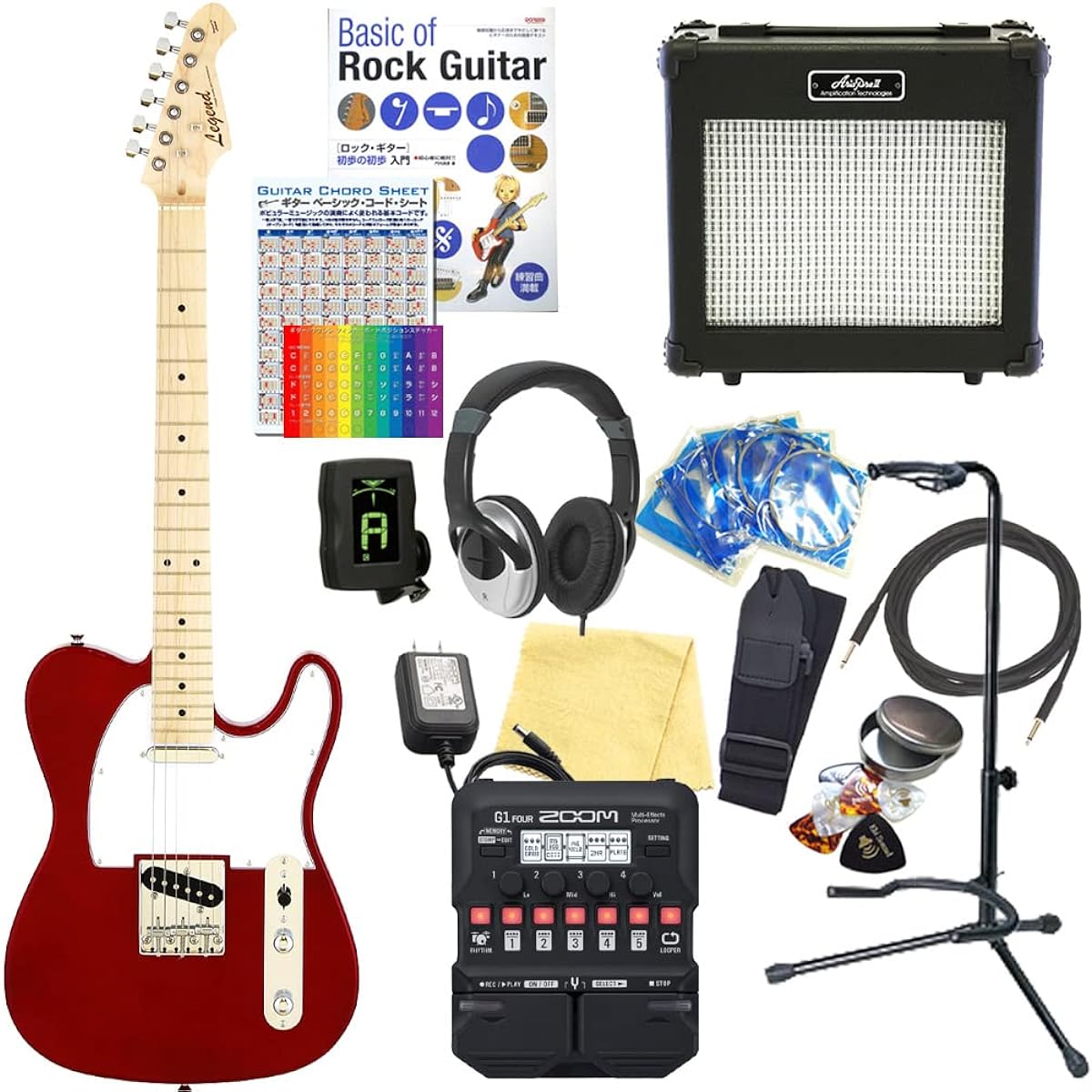 Electric guitar beginner set Telecaster type 18-piece set Legend LTE-Z CA/M [ZOOM G1Four multi-effector included]