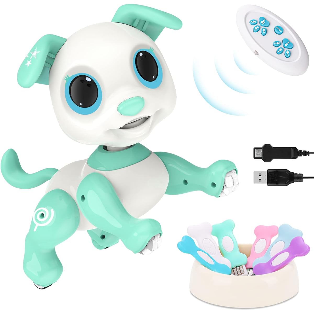 RACPNEL Remote Control Robot Dog Toy, RC Interactive Intelligent Walking Dancing Programmable Robot Puppy with Gesture Sensing, Lights and Sounds for Girls Ages 3+ (Green)