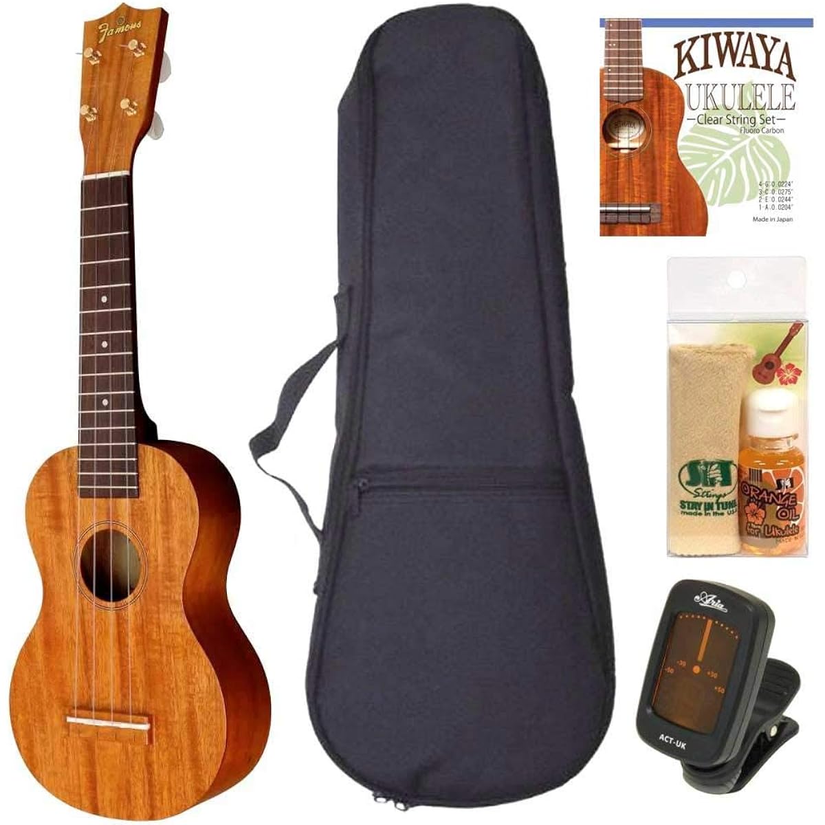 [Standard 5-piece set] Famous FS-5 Famous Japanese-made standard ukulele new specification introductory set