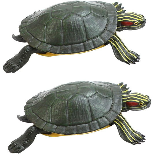 Azure Zone Realistic Plastic Red Eared Slider Turtle Figures, Lifelike Red Eared Terrapin Brazilian Turtles, Popular Pet Decorations, Learning, Education, Marine Animals, Set of 2