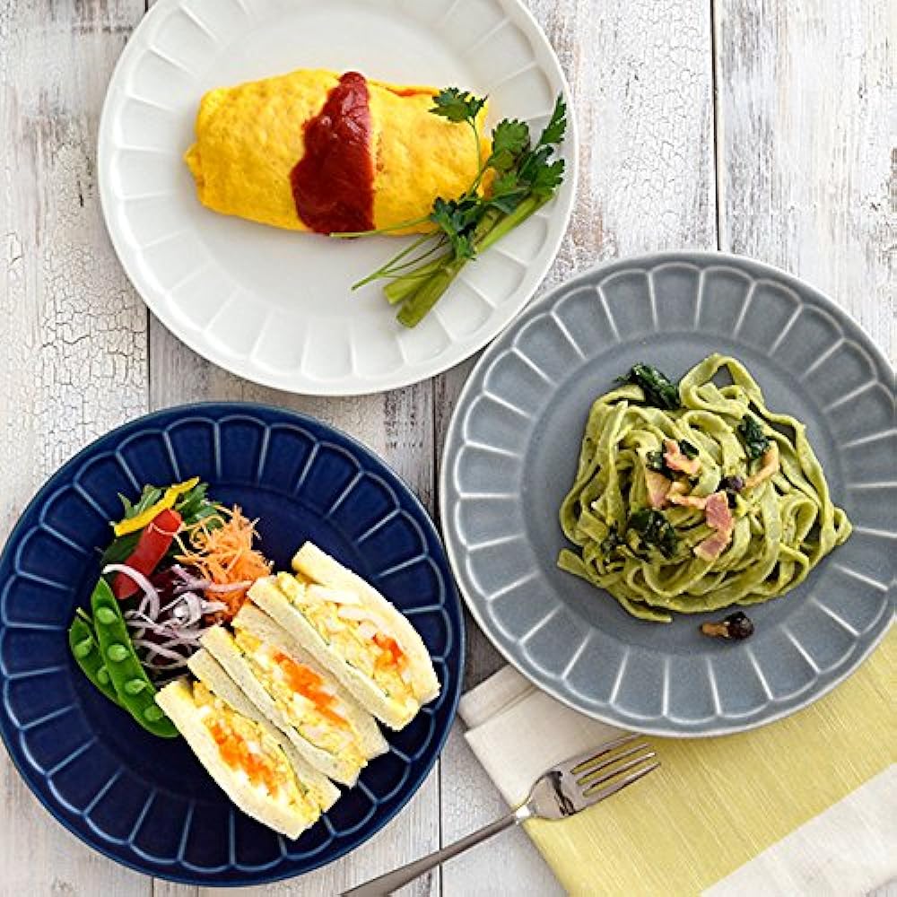 Tableware East Shinogi Flower Rim Plate 23cm Navy & Gray Set Large Plate Pasta Plate Plate Dinner Plate Dessert Plate