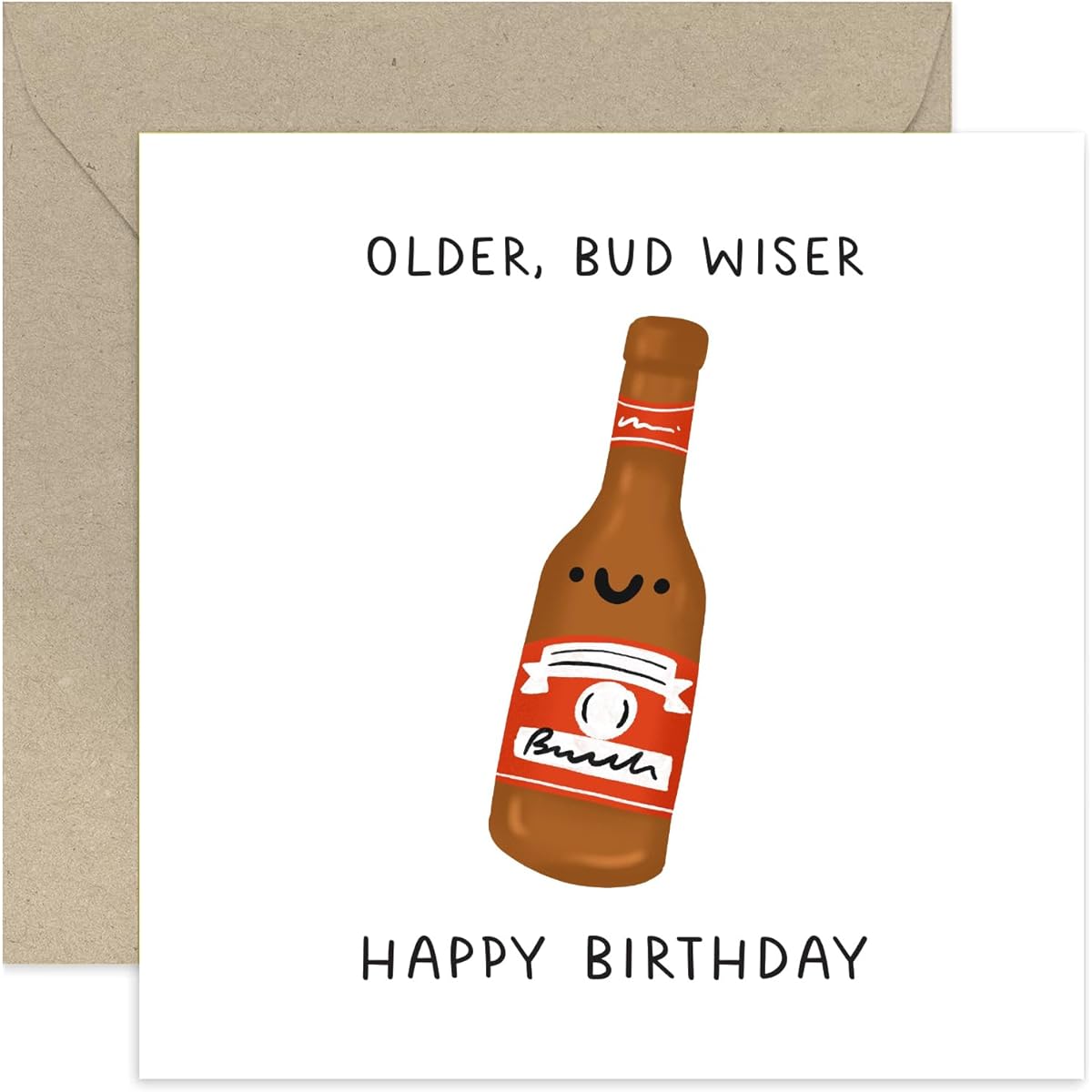 Old English Co. Funny Birthday Card for Men - Older Bud Wiser Beer Birthday Card - Hilarious Birthday Card Gift for Son, Brother, Nephew, Male Friend | Blank Inside