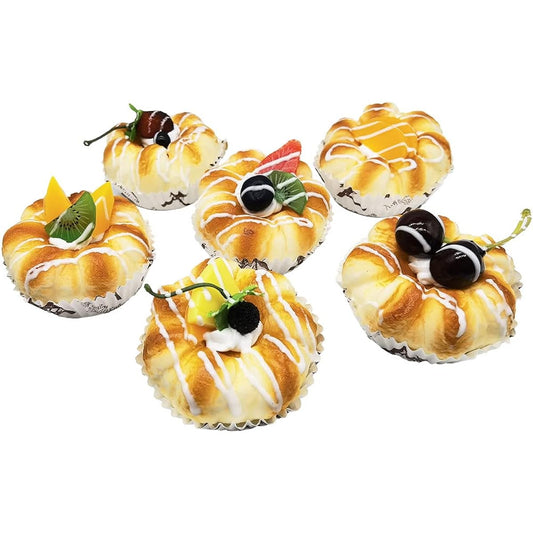 Artificial Food Bread Tart Pie Dessert Simulation Model 6pcs Fake Cake Mousse Fruit Bakery Photography Props Decoration Play Food Model Kitchen Toy