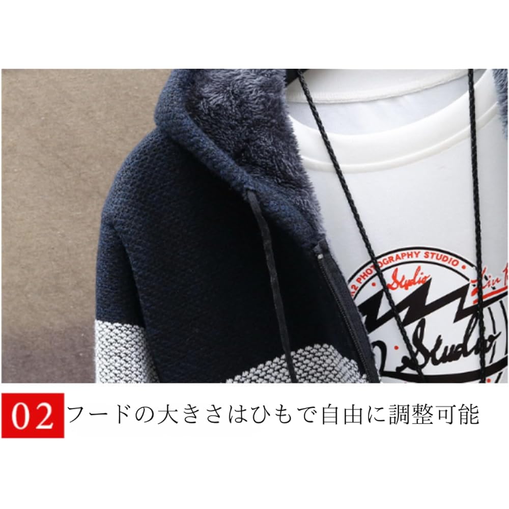 Men's Zip Up Parka Boa Back Switching Cardigan Outerwear Long Sleeve Hooded Parka Simple Outerwear Korean