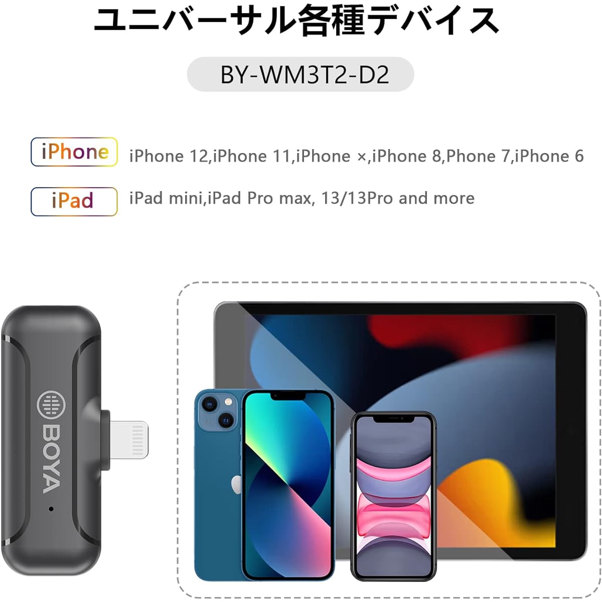 iPhone Wireless Lavalier Microphone Vlog, BOYA BY-WM3T2 D2 Series Wireless Lavalier Microphone System for Smartphone Vlog, Podcast, YouTube Video, Facebook Live (Dual Record)
