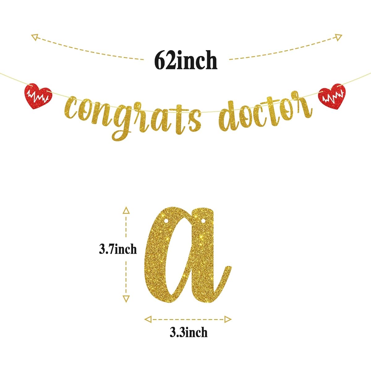 Gold Glitter Congrats Doctor Banner - Doctor Graduation Party Decorations, Doctor Graduation Party Supplies, Medical School Graduation Decorations