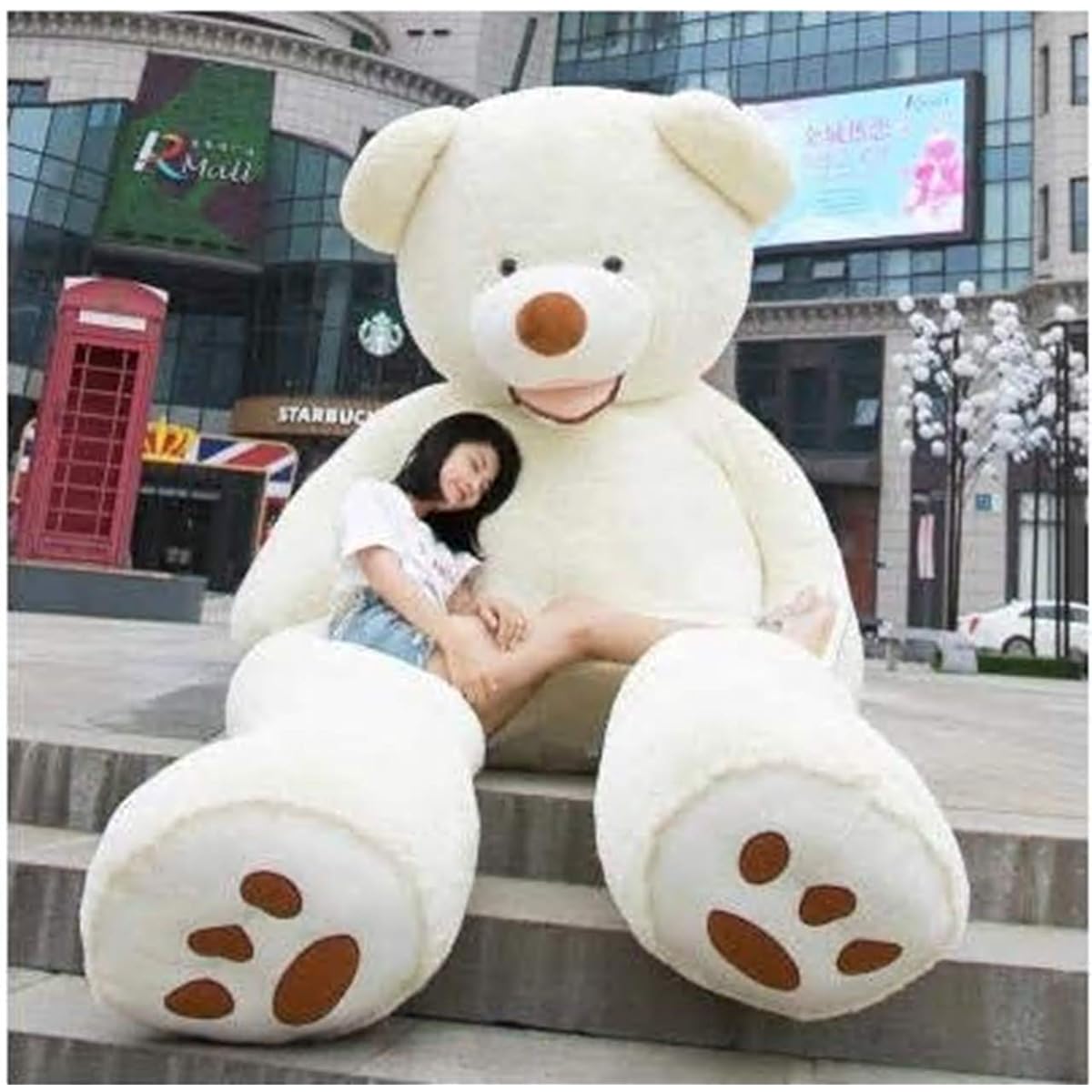HYAKURI Plush Toy Extra Large Bear/Teddy Bear Cute Bear Animal Large/Giant Bear Stuffed Toy/Bear Sewing Wrap/Bear Hug Pillow/Celebration/Fluffy Stuffed Toy (200cm, White)