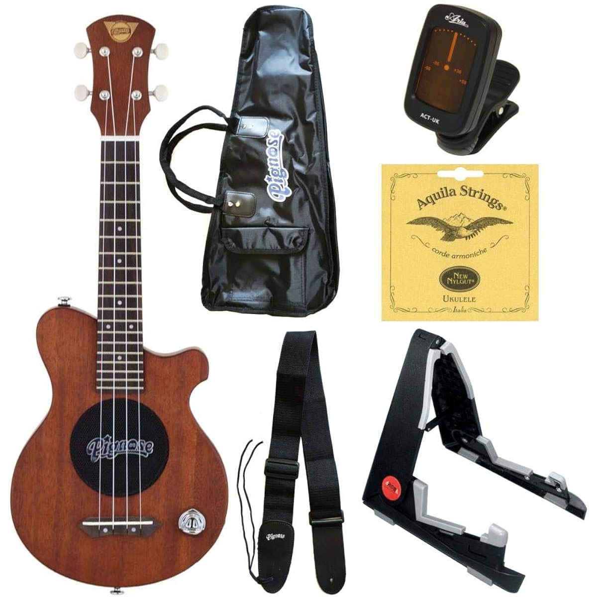 [6-piece set with tuner + strings + stand] Pignose PGU-200MH built-in amplifier ukulele concert size
