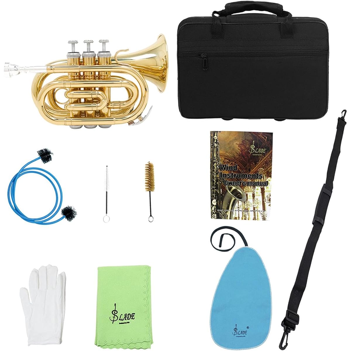 PEWETE BB Trumpet Kit with Carrying Case BB Flat Brass Wind Instrument Mouthpiece Gloves for Kids Orchestra Band Musical Gift