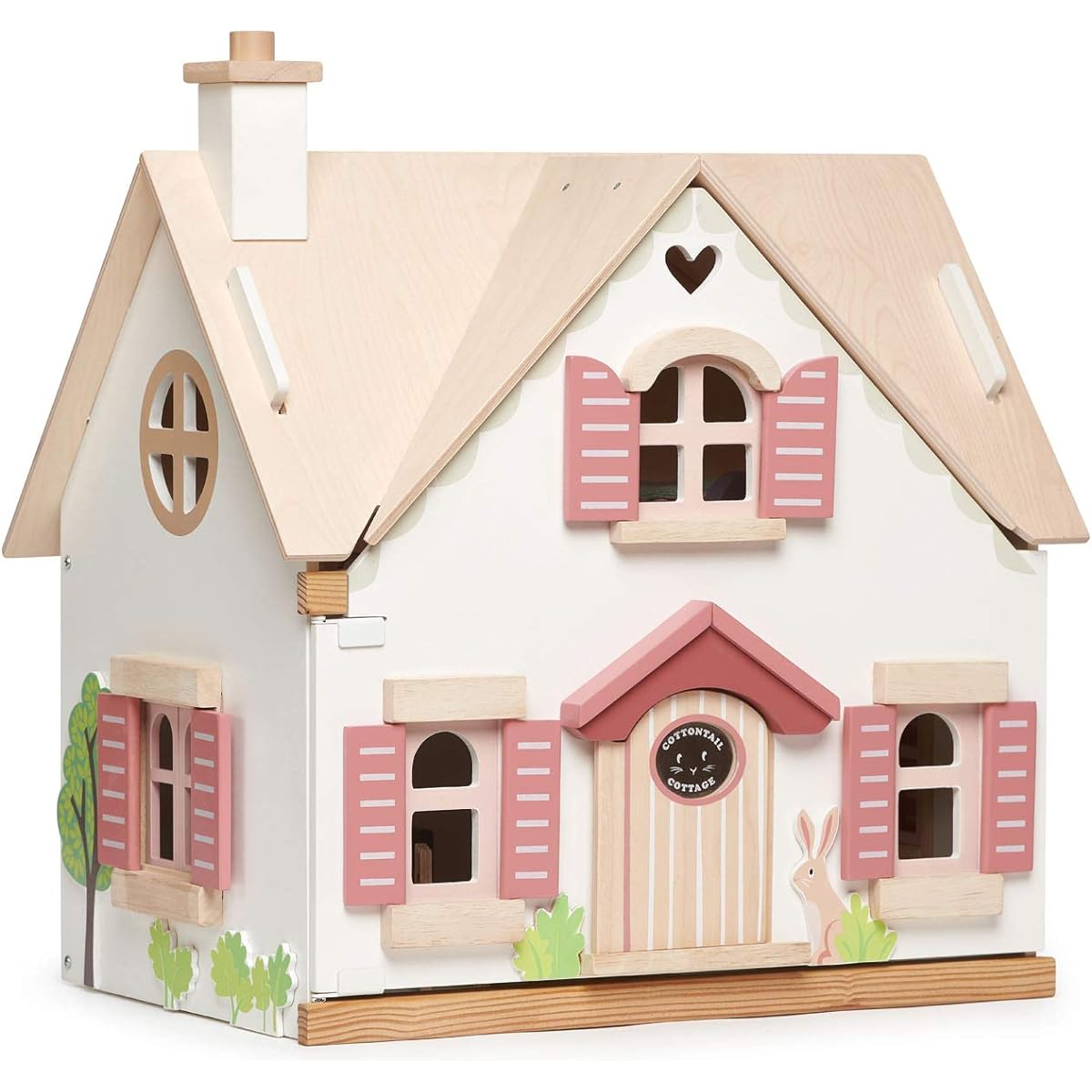 Tender Leaf Toys - Cottontail Cottage - Furnished 18.7" Tall 3-Story Country Wooden Dollhouse with 24 Accessories - Encourages Creative, Imaginative and Fun Play - Ages 3+