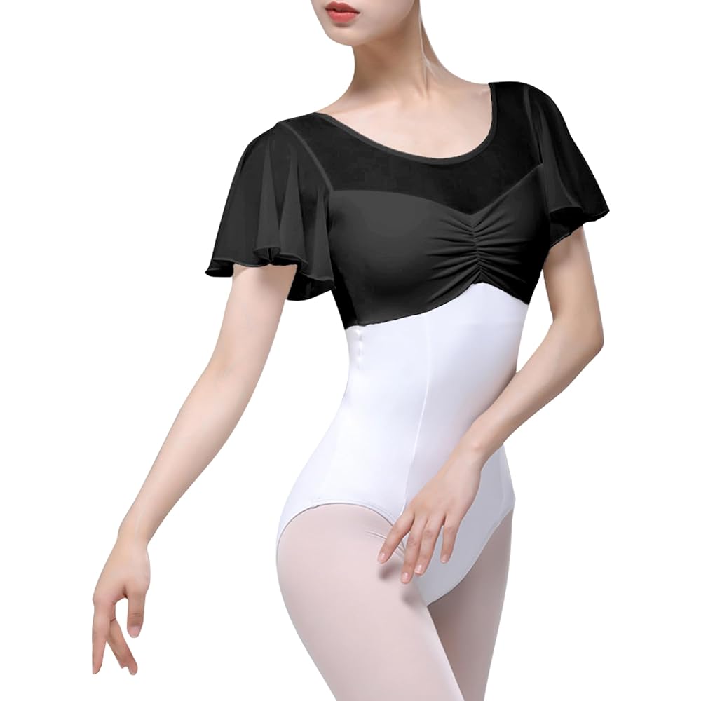 [flexdans] Women's Leotard Ballet Adult Short Sleeve Ruffle Leotard Adult Ballet Gymnastics Yoga Dance Ballet Leotard