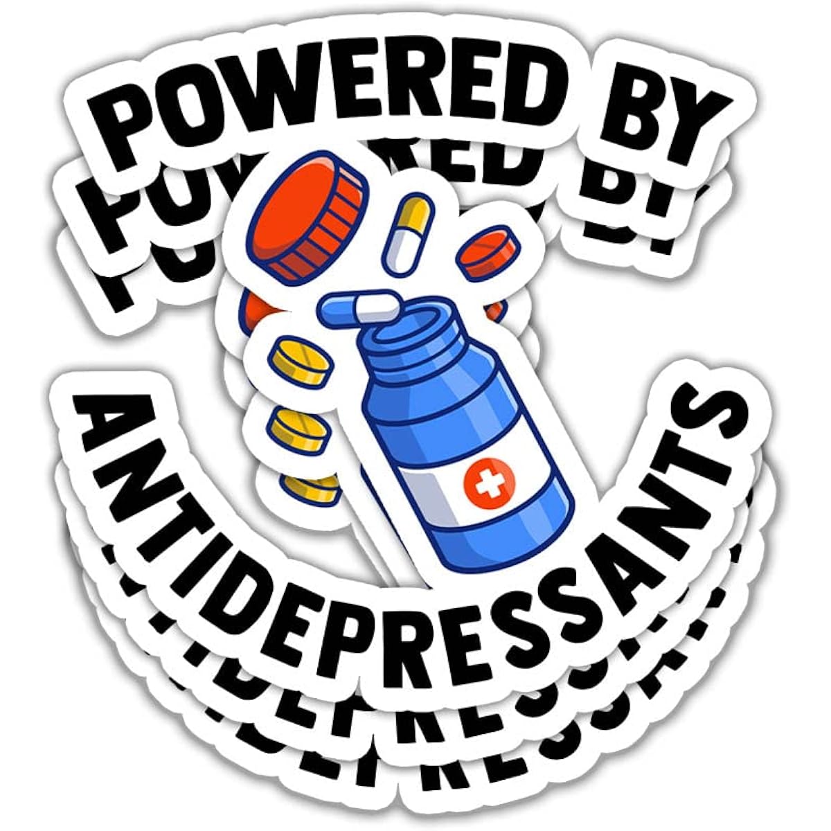 HOSALA- 3 Pieces- Powered by Antidepressants Stickers, Mental Health Awareness Stickers, Clinical Depression Treatment Stickers, Anxiety Disorder Patient Support Gifts Decorative Graphics Bumper- 3x4 Decals