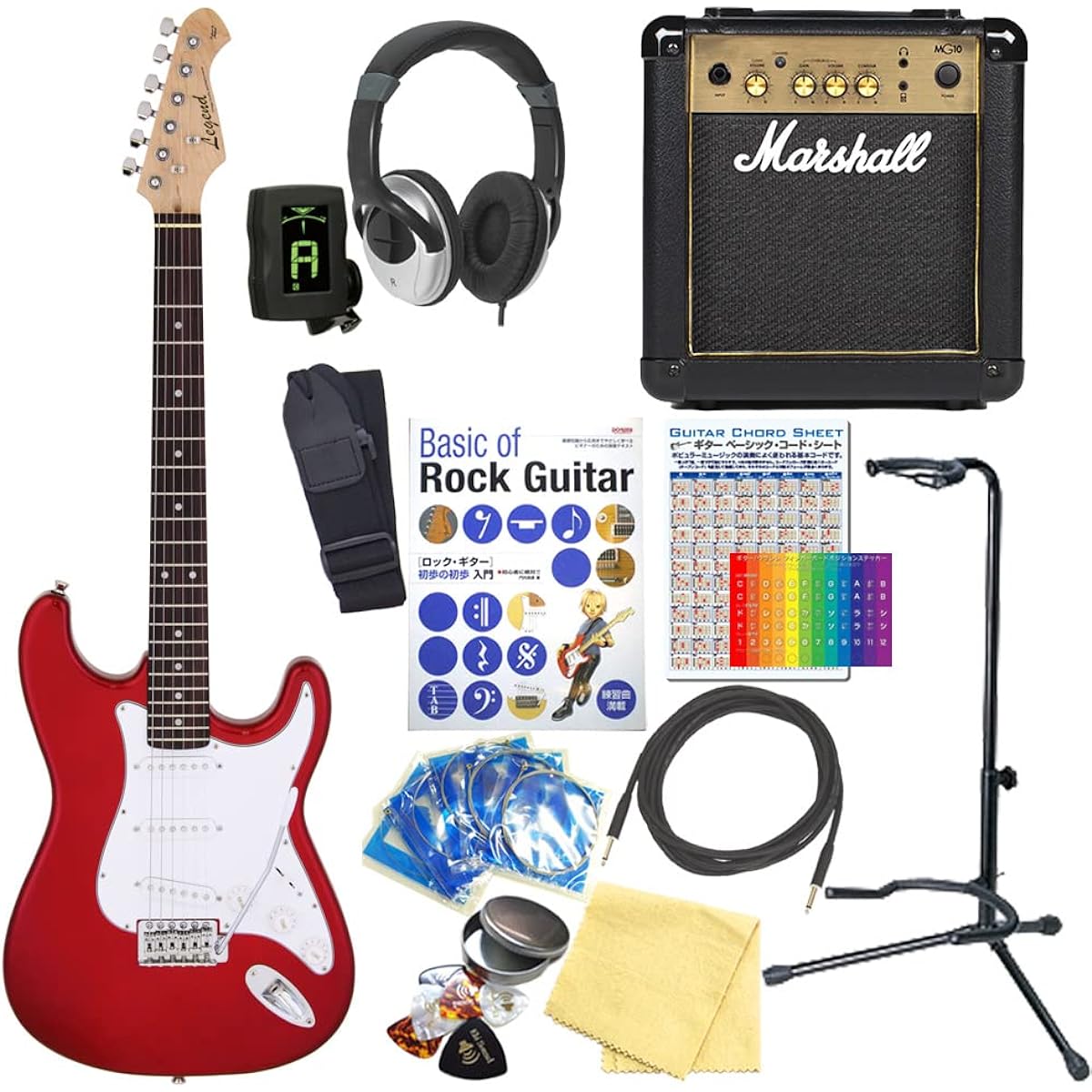 Electric Guitar Beginner Strat Type Legend LST-Z CA 15 Piece Set with Marshall Amplifier