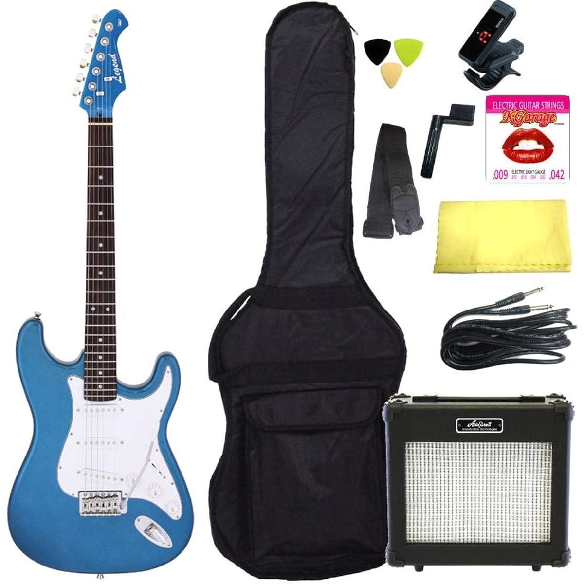 [Standard 10-piece set/ARIA 6W amplifier] Legend LST-Z MBMB (Metallic Blue) Stratocaster electric guitar beginner set introductory set