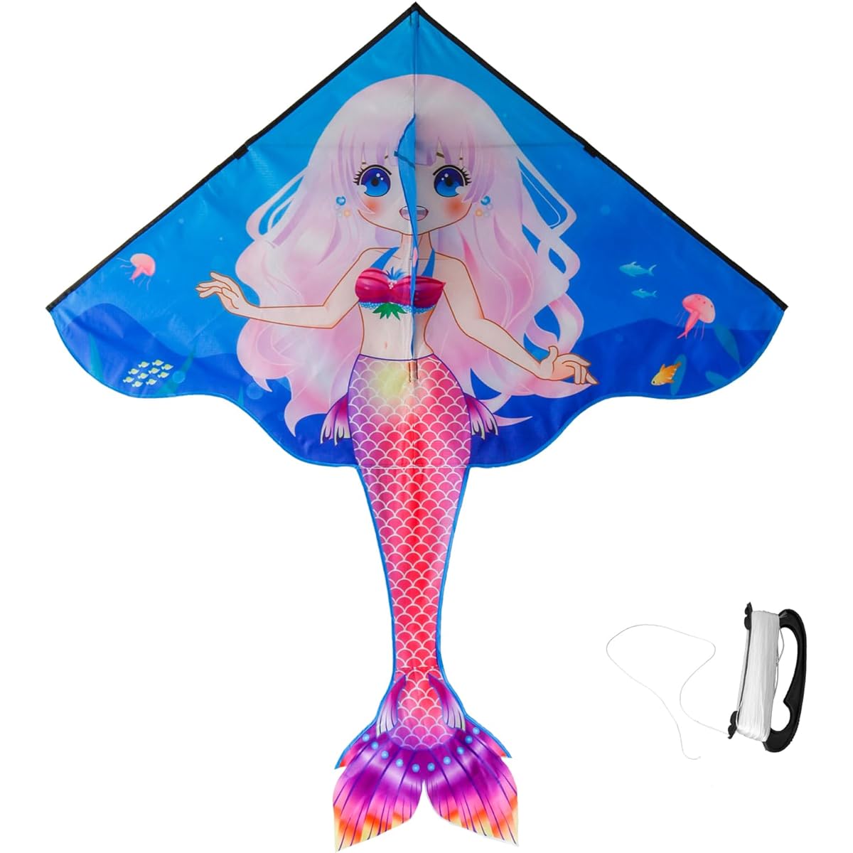 Christen Sunny Large Mermaid Kite for Kids & Adults - Easy to Fly Delta Kite for Beach Trips, Parks, Family, Outdoor Games & Activities