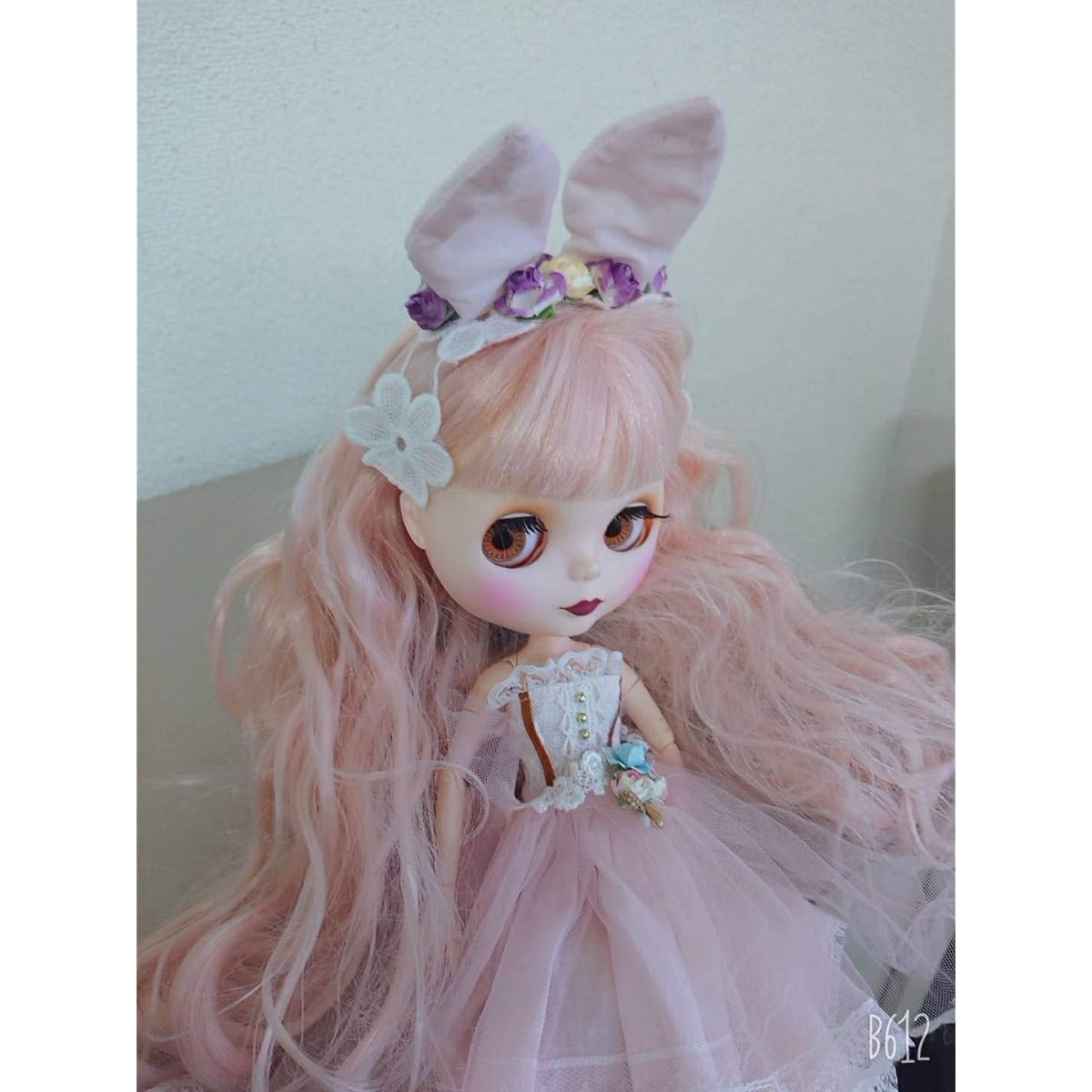Candy pink IC doll☆ Bunny ears headband, one-piece dress, lace apron 3-piece set included, 12 inches, 1/6 size, 4-color eye change, movable body, matte skin, white skin, custom base, wig change, makeup change, customization, customization practice