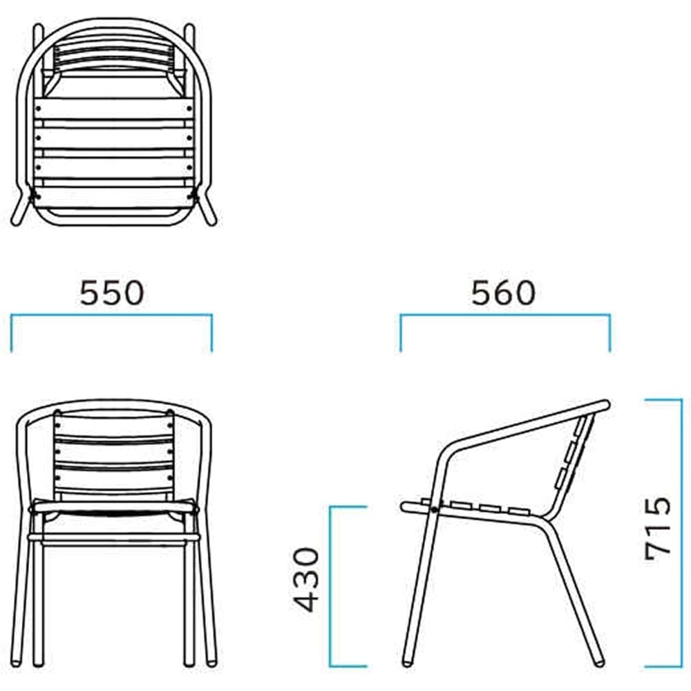 Mizushima Industries Aluminum + Resin Chair 382-0115 Width 550mm Silver/Wood tone Main unit: Depth 55cm Main unit: Height 71.5cm