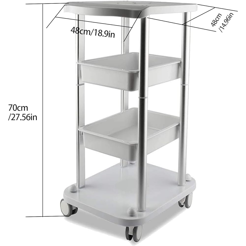 Facial Trolley Beauty Salon Cart 4 Layers Tray Sliver Color Al Frame with White ABS Wheels Elitzia ETTRO5S