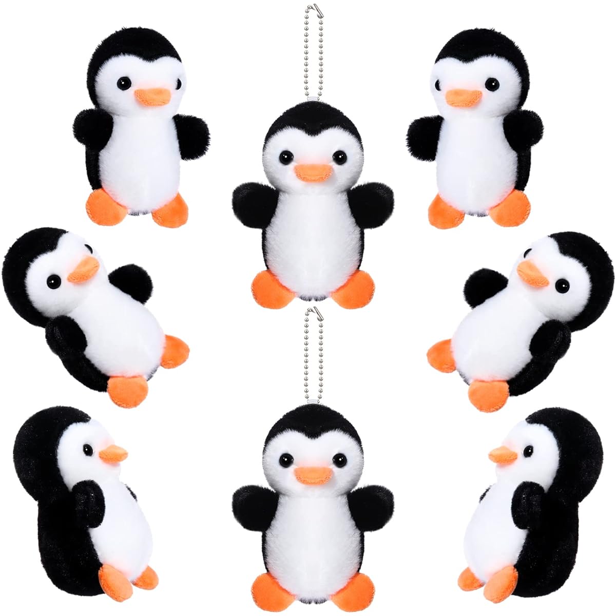 Skylety 8pcs Mini Penguin Keychains 10cm Stuffed Animal Penguins Cute Plush Toys Small Stuffed Animals Penguins Hanging Pendant for Bags Felt Penguin Ornaments for Kids Christmas Birthday Decoration Gifts, Black & White, about 10 cm