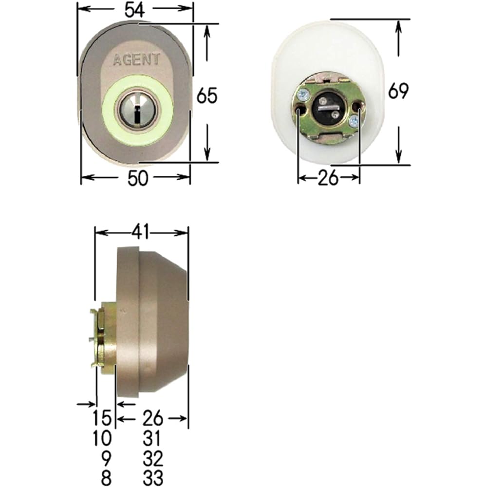 AGENT dimple key MIWA replacement cylinder (2 identical) TOSTEM type with 5 keys champagne silver [Product number: LS5-TSM]