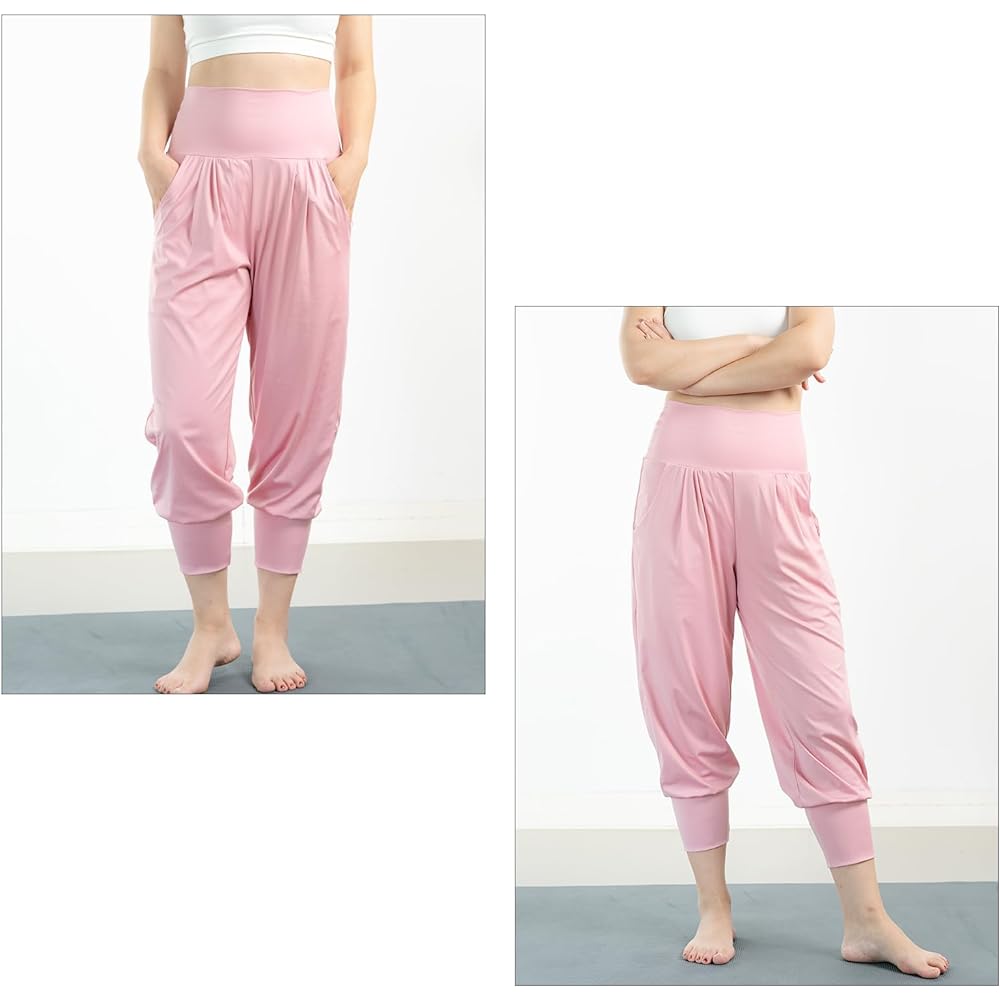 [iito.seasons] Women's Yoga Pants, Sarouel, 3/4 Length Pants, Loose, Long Length, Yoga High Waist, Wide Pants, Fit Pants, Sports Loungewear, Yoga Loungewear, Stretchy, Thin, Sweat Absorbent, Quick Drying, UV Protection