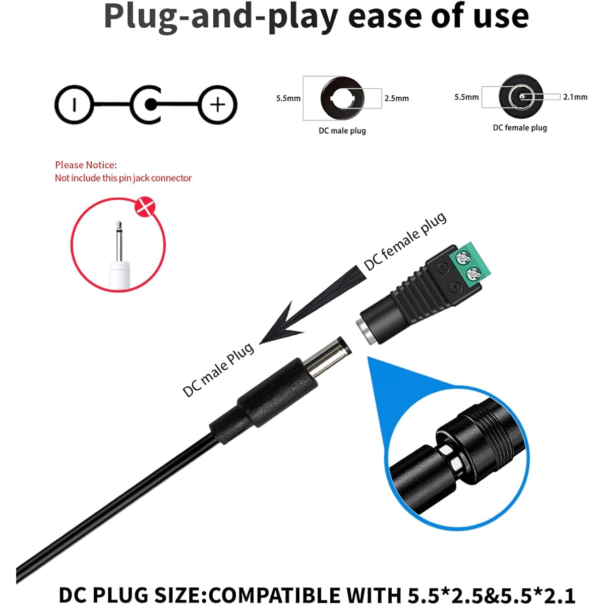 12V 1A Power Adapter AC 100-240V to DC 12V 1 Amp Charger for LED Strip Light Router Speaker Home Appliance Scanner Fan Plug 5.5 x 2.1mm & 2.5mm/DC Screw Terminal (6.6ft)