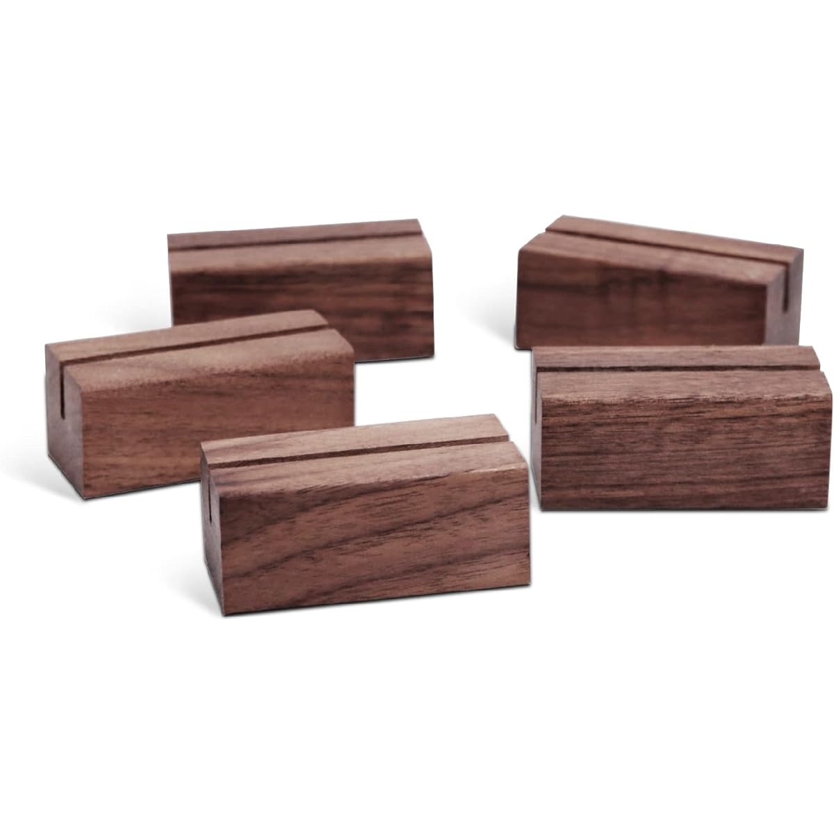UNIQOOO Place Card Holders, Pack of 5, Rustic Walnut Escort Card Display Stand, Table Number Sign Stand, Photo Stand, Perfect for Retail Store, Cafe, Home, Wedding, Dinner Party, Event Decoration