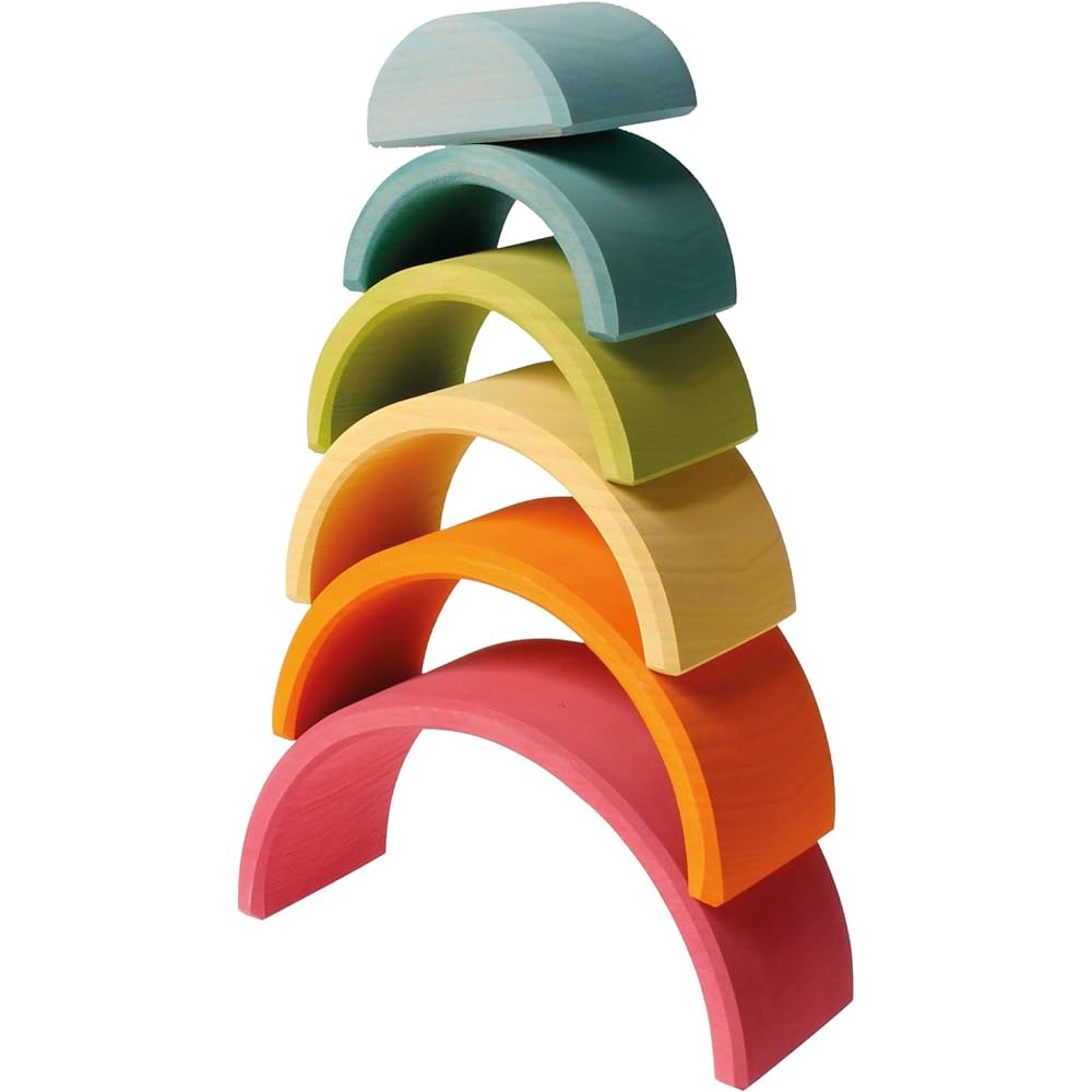 GRIMM'S Toy Educational Toy Building Blocks Interior Figure Play Rainbow Height 9 x Width 17 x Depth 6.5cm Rainbow Colored Tunnel Pastel Large