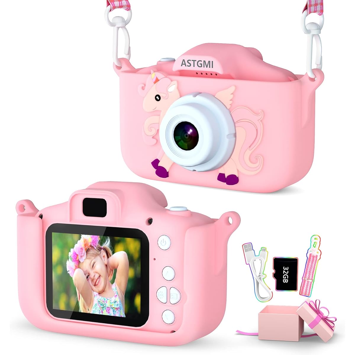 Kids Camera Upgraded HD Digital Camera for Toddlers Age 5 Girls Boys Christmas Birthday Gifts for 3 4 5 6 7 8 Years Old with 32GB SD Card & Silicone Cover