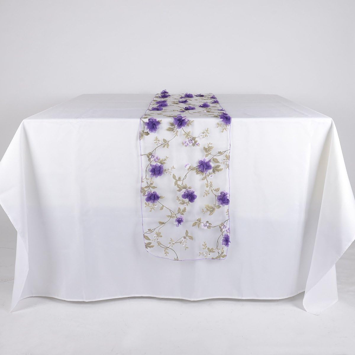 BBCrafts Organza with Roses Print Table Runner 14" x 108", Purple