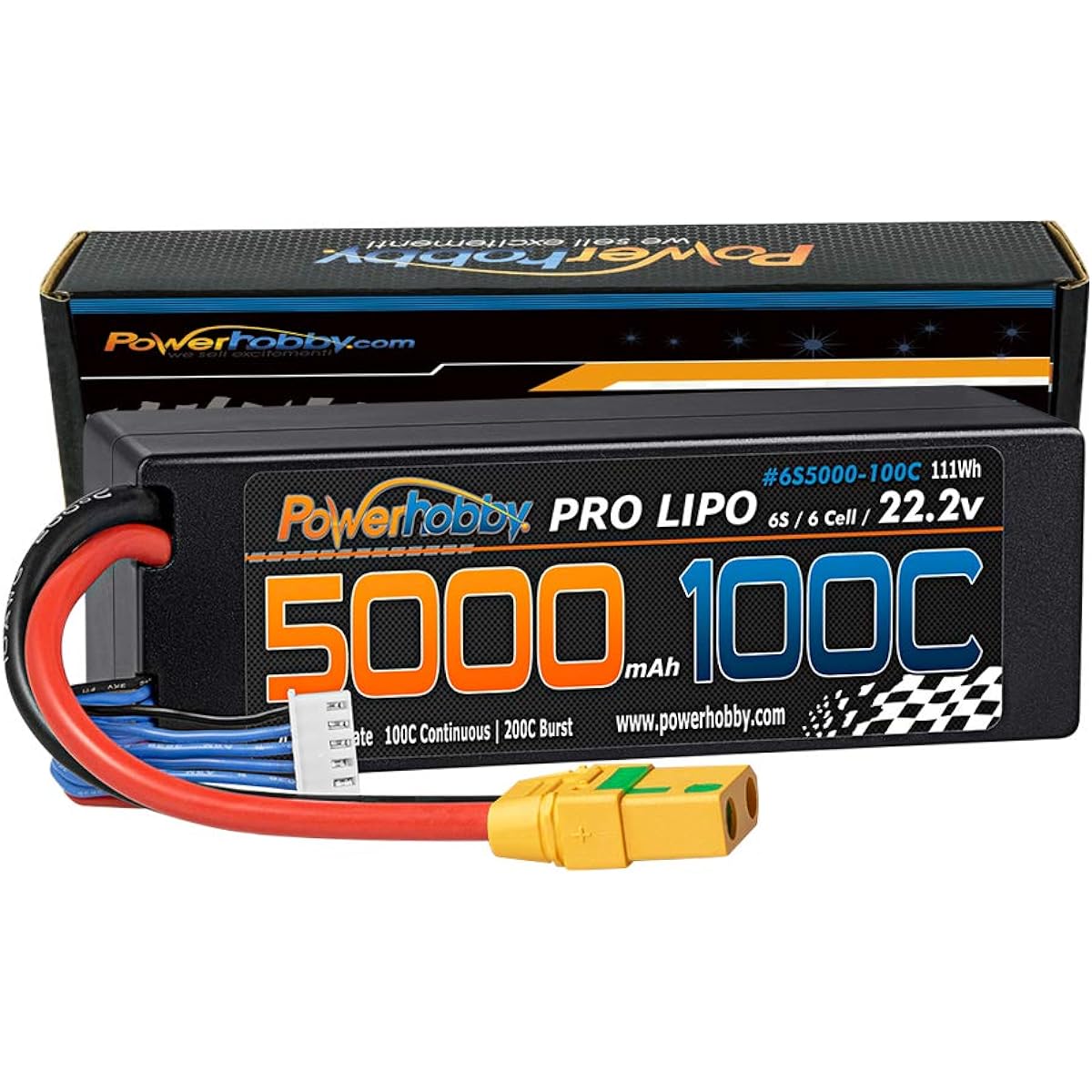 Powerhobby 6s 22.2v 5000mah 100c Lipo Battery with Xt90 Plug Hard Case 6 Cells Fits: Arrma Kraton Nero Tyhpon Senton Tailon OUTCAST FAZON