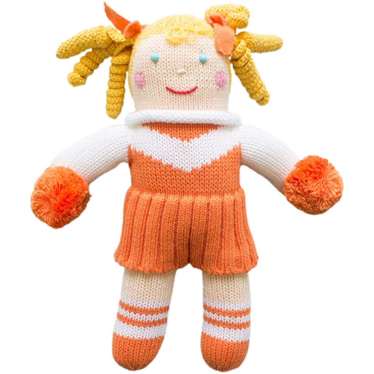 Cheerleader Plush Doll Toy in Orange and White 100% Cotton Hand Knit