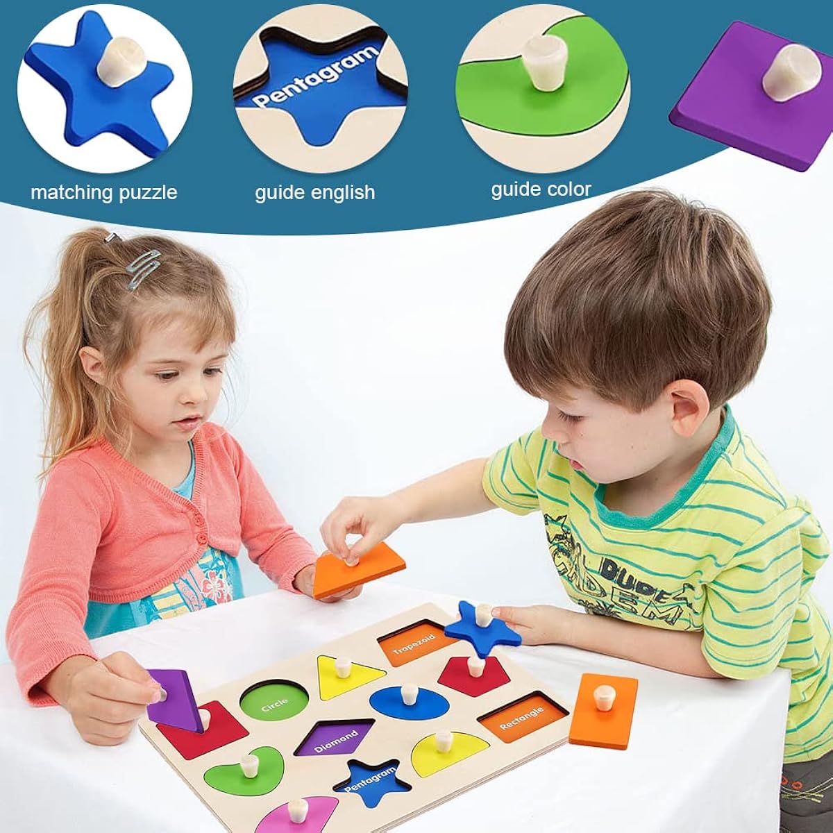 Montessori Toy Wooden Shape Peg Puzzle Montessori Baby Puzzle Geometric Shape Puzzle with Board Knob Wooden Puzzle for Kindergarten Children 1-3 Years Old