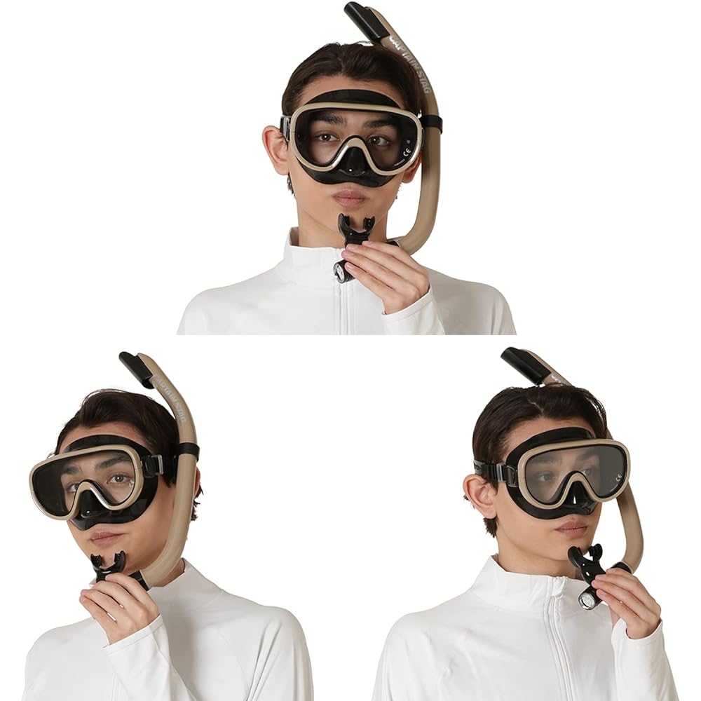 CAPTAIN STAG Snorkeling Snorkel Mask Snorkel for Adults 2 Piece Set Made of Silicone [Black/Tan] UX-4502/UX-4503