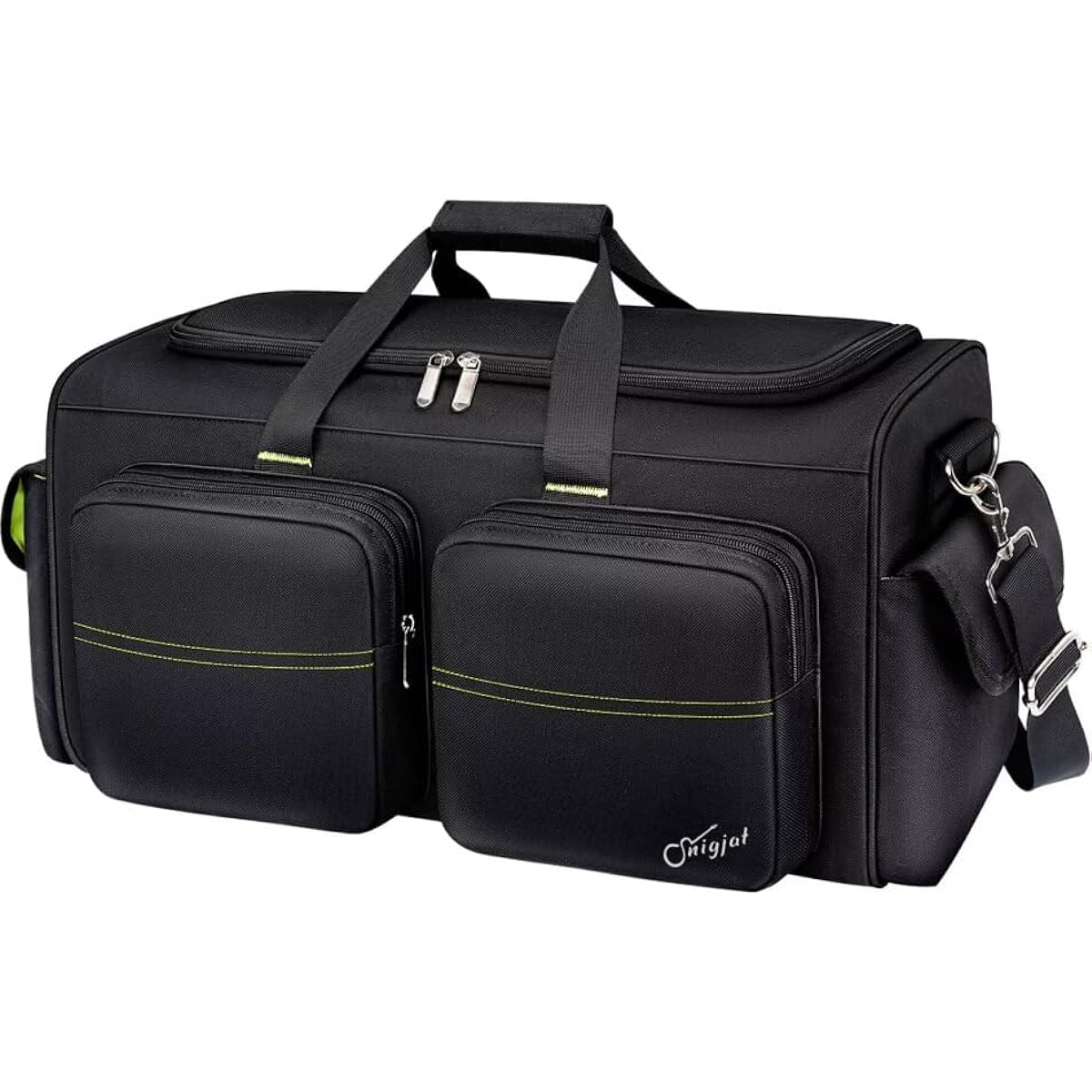 DJ Bag with 8 Removable Dividers Large Capacity DJ Cable Bag 6 Pockets Extension Cords Microphone Pedals Cable Bag for Musicians DJ Equipment Gig Bag with Padded Shoulder Strap Hyper Green, Black, Hyper Green, Modern