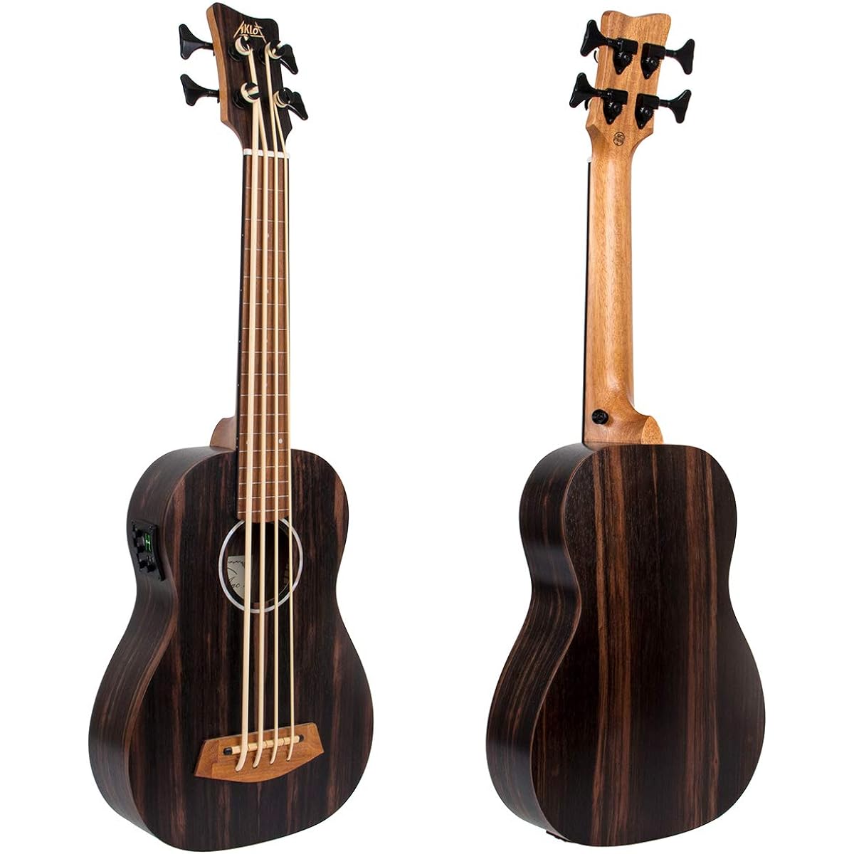 AKLOT Bass Ukulele, 30 Inch Ukulele Bass EADG Soft Case Strap Pick Included (Ebony Brown)