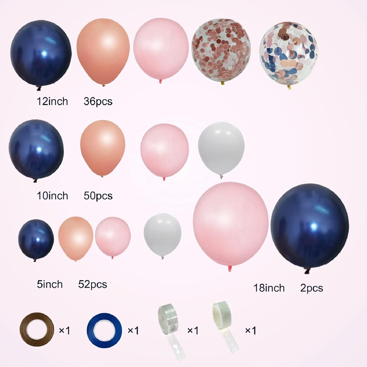 JULLIZ 144pcs Rose Gold Navy Blue and Pink Gender Reveal Balloons Garland Confetti Balloons for Graduation Shower Wedding Prom Birthday Party Decorations
