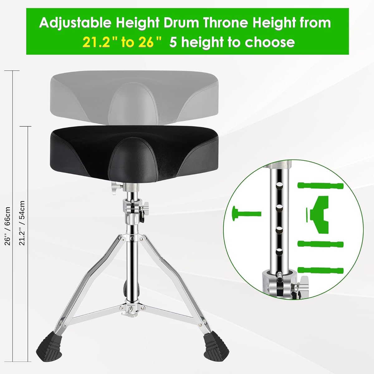 EASTROCK Drum Throne Seat Height Adjustable Padded Drum Stool Motorcycle Style Drum Chair with Non-Slip Feet for Drummers Adult