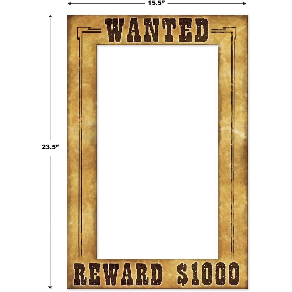 Beistle 2 Piece Wanted Photo Booth Selfie Frame Wild West Cowboy Western Party Supplies 23.5" x 15.25" Tan/Brown