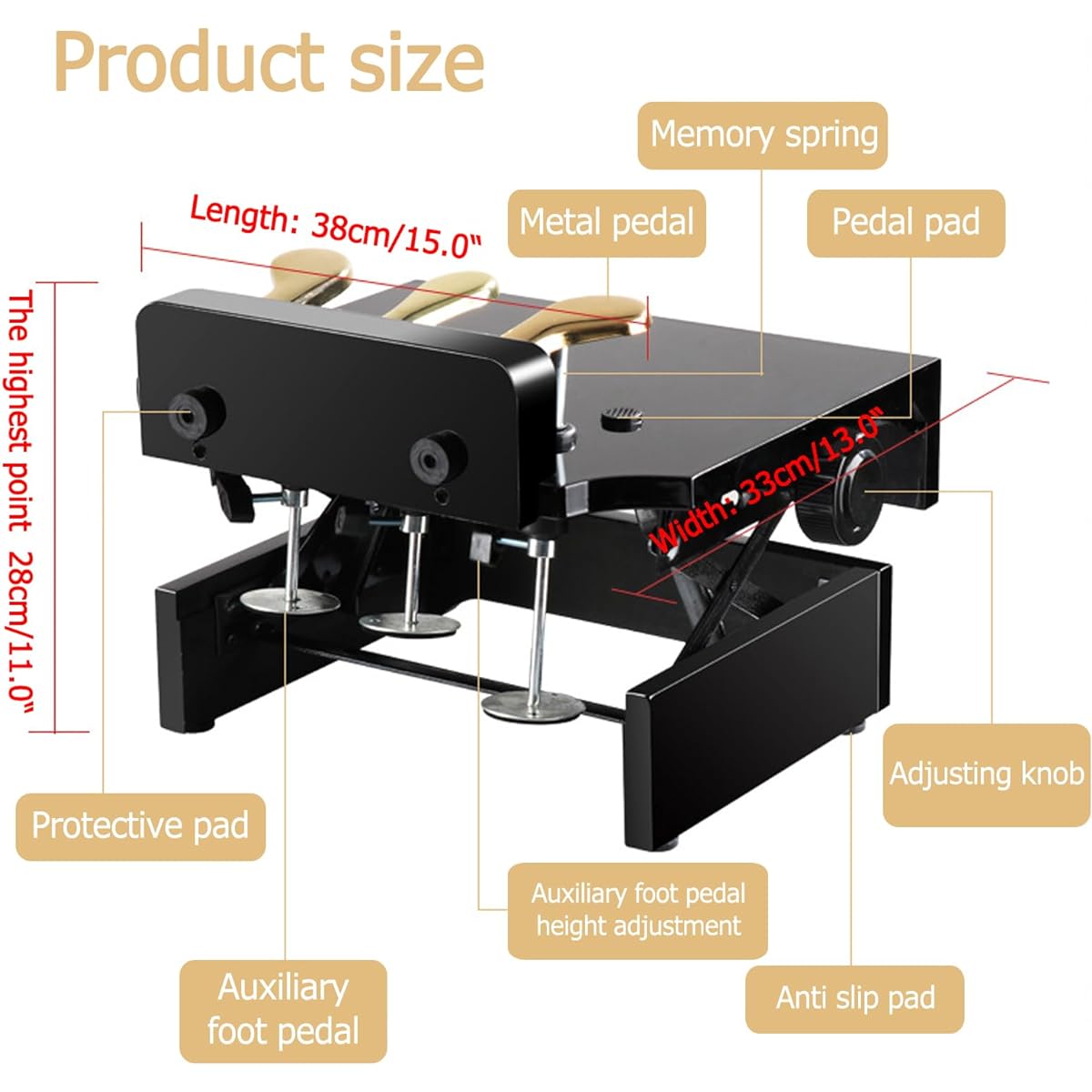 Buhelyc Wooden Piano Pedal Extension Stand, Piano Pedal Extension for Children, Comes with 3 Pedals, Adjustable Height, Stable, Suitable for Electric Pianos, Vertical Pianos, and Grand Pianos, Easy to Use (Color: B)