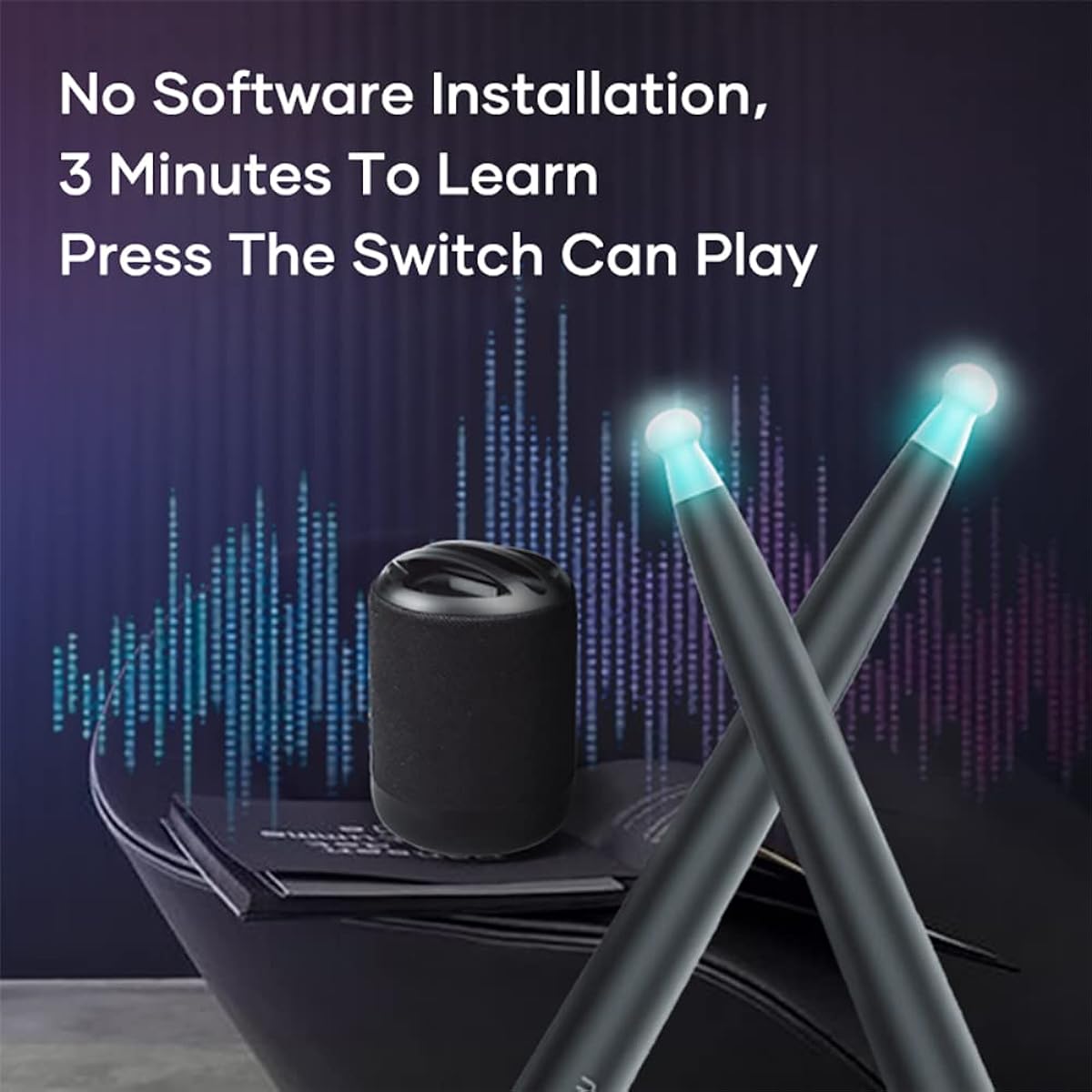Air Electronic Drum, Virtual Reality Drum Strike Module with Two Foot Sensors, Somatosensory Support MIDI, Portable Practice Virtual Drumstick, for Home, Office, Garden, Toy Gift