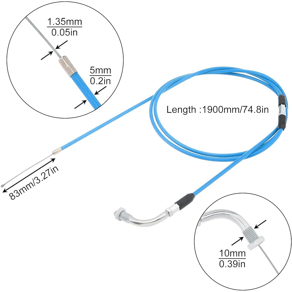 Windance 190cm/74.8inch Universal Motorcycle Refitting Throttle Cable Adjustable Flat Slide Carburetor Throttle Cable for Honda/Yamaha/Keihin GY6 Scooter ATV (Blue)