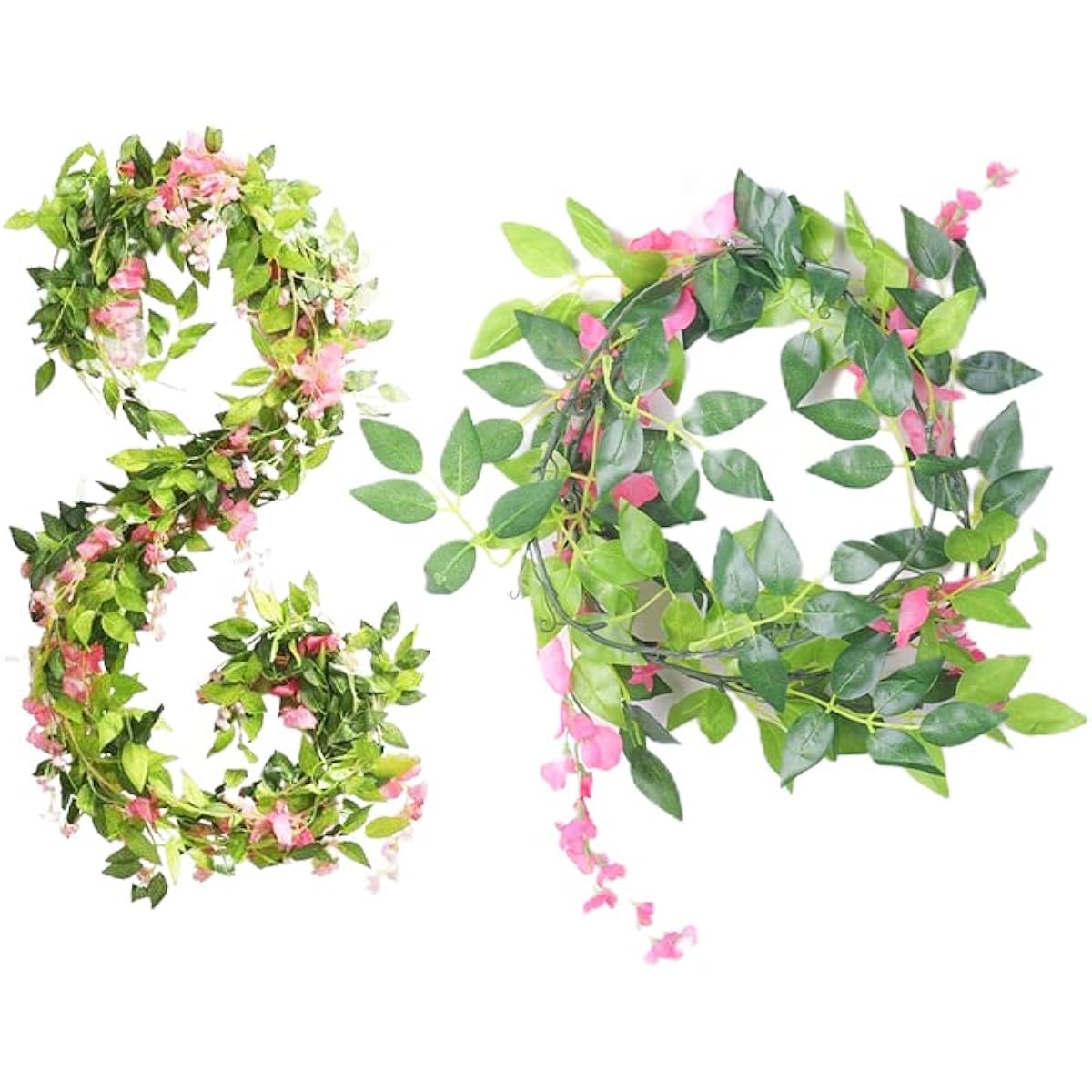 KAHAUL 4pcs 28ft Pink Wisteria Hanging Flower Garland Green Decorative Artificial Flower Wall Hanging Wedding Arch Silk Flower Vine Fake Hanging Leaf