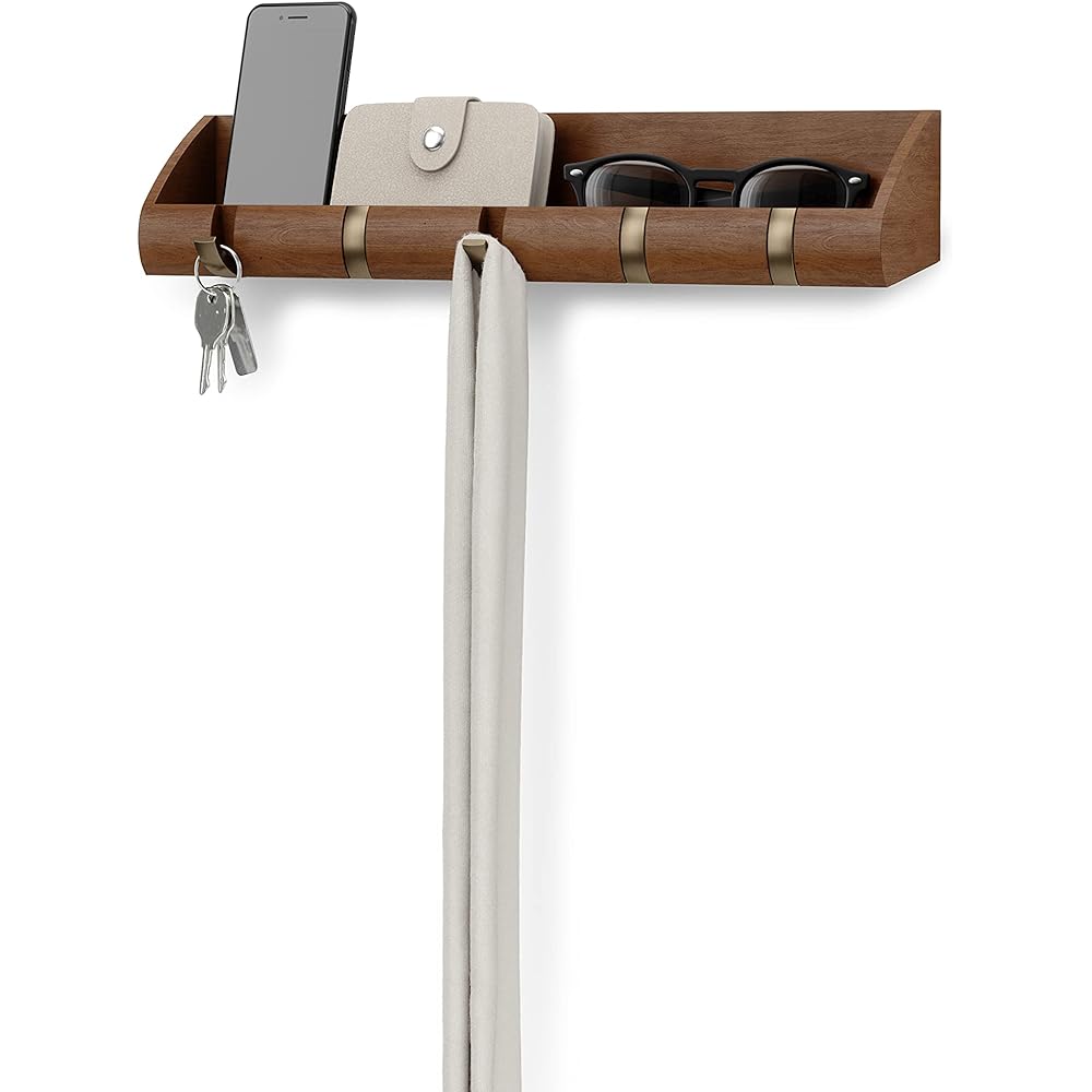 umbra Wall Hanging Hook, Wall Hanger, Organizer, 5 Rows, Storage Hook Box, Wooden Wall Hook, Wall Mounted, Organizing, Space Saving, Keys, Glasses, Accessories Storage Cubby 210175681227 Light Walnut