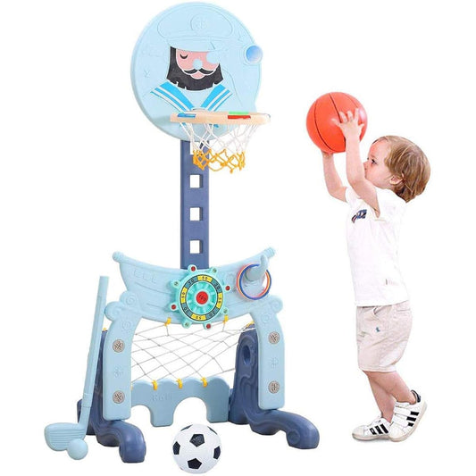 4-in-1 Toddler Basketball Hoop, Height Adjustable Kids Basketball Hoop with Soccer Goal Rings, Toss Golf Playset, Basketball Hoop for Kids Indoor Outdoor Sports