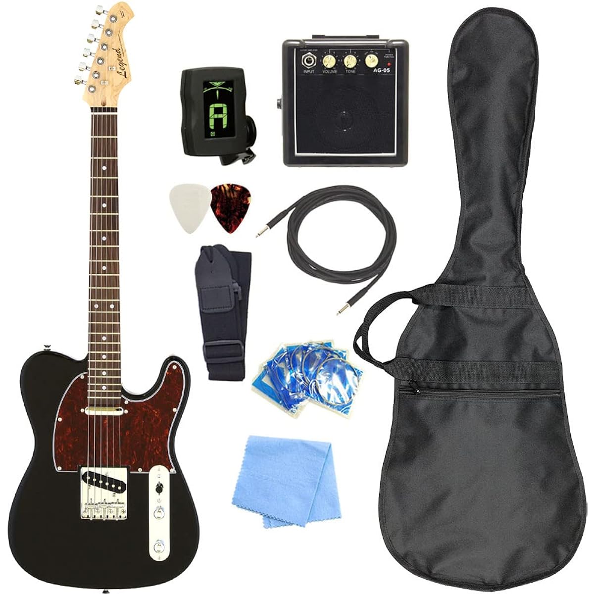 Electric Guitar Beginner Set Telecaster Type Mini Amplifier 9 Piece Set Legend LTE-Z TTBK/R [98765]