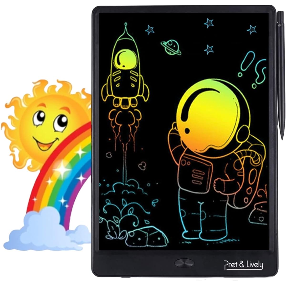 Pret & Lively Kids 12 Inch LCD Tablet Writing & Learning Doodle Pad Toddler Fun Educational Gift Erasable Drawing Board Portable Sketch Pad Colorful Scribble for Ages 3 and Up Boys & Girls (Black)