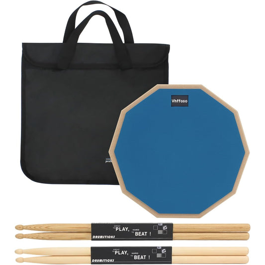 112" Practice Drum Pad and Sticks Beginner Snare Drum Pad with Drum Sticks (2 Pairs) and Carry Bag Double-Sided Silent Drum Pad (Blue)